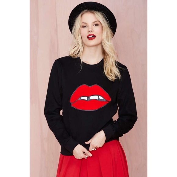 Nasty Gal Sweaters - American Retro Lip Patch Sweatshirt
